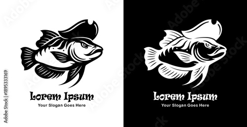Logo design in the form of a salmon wearing a pirate hat