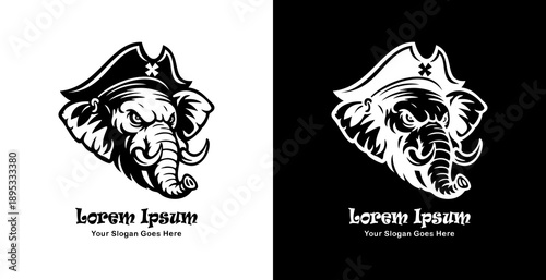 Logo design in the form of an elephant head wearing a pirate hat