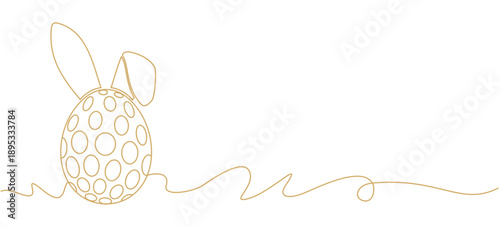 Golden bunny eared easter egg in line art style	
