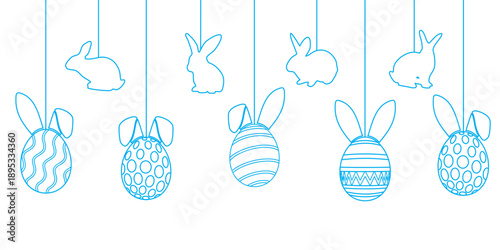 Illustration vector of Easter bunnies and bunny-eared Easter eggs are hanging attractively