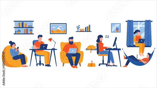 Remote Work Coworking Space Freelancer Vector.eps