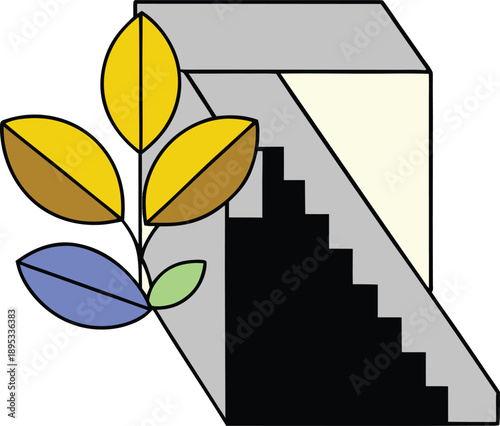 Minimal poster featuring gold leaf staircase inspired geometry