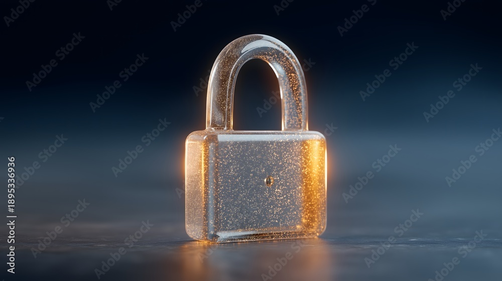 Fototapeta premium Cyber security 3D lock concept: A secure padlock isolated on a dark background. Symbol of protection and security, with a luminous glow adding depth.