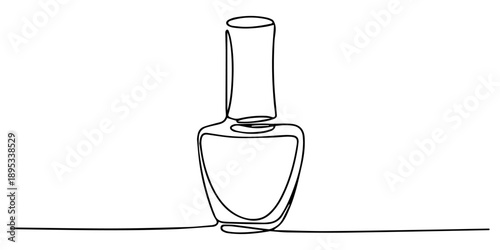 nail polish continuous one line drawing, Nail varnish one line drawing on white isolated background for store, banner and business card. Linear art. Vector illustration, Bottle of nail polish as one