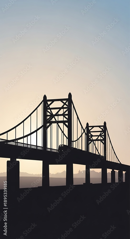 Obraz premium Silhouette of a suspension bridge at sunset.