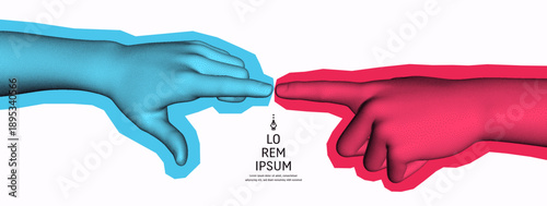 The index fingers of both hands reach towards each other. Concept of relationship, unity, partnership or contact. Design for banner, flyer, poster, cover or brochure.