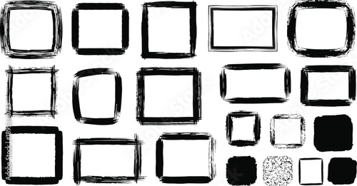 Black Distressed Frames, Brush Strokes, and Shapes Vector