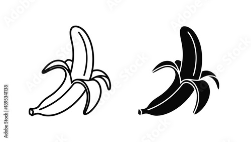 Vector illustration of a peeled banana fruit icon set, healthy and delicious snack, on transparent background
