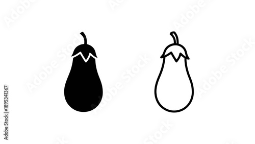Vector illustration of a black and outline eggplant icon set, on transparent background