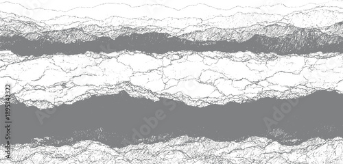 Abstract textured pattern of grey and white wavy lines and shapes resembling geological strata or flowing water