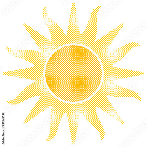 sun with wavy rays and dotted halftone texture