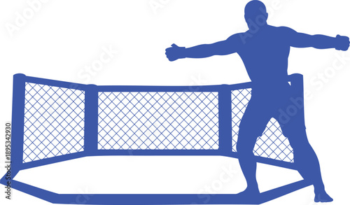 Blue silhouette of a fighter in an octagon cage