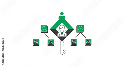 Key Management Business Hierarchy Structure Icon. Organizational Chart Diagram showing Team Network and Leadership Solution.
