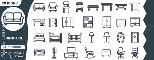 Collection of 28 furniture line sofa armchair stool