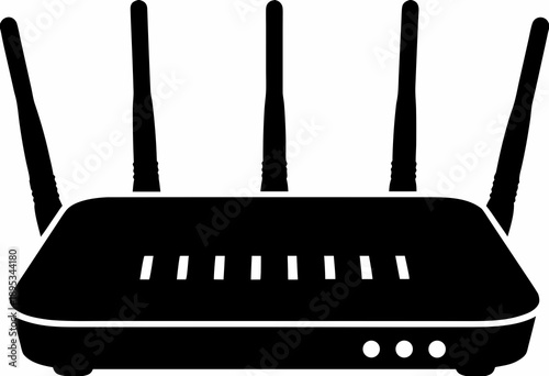 WiFi Router Silhouette Vector with Antennas Network Technology Icon