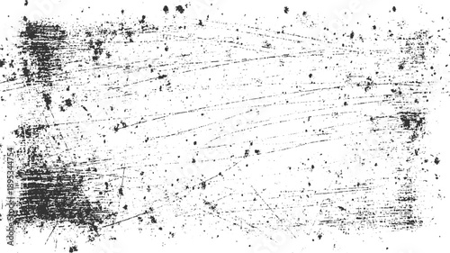 Black ink splatters and scratches on a white textured background