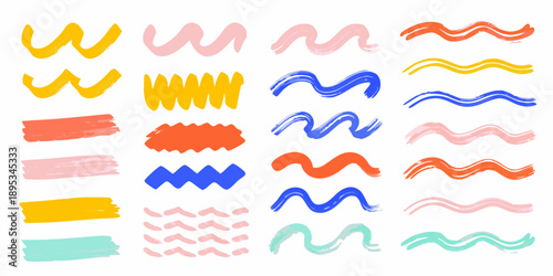 Colorful brushstroke patterns arranged in a grid formation on a white background
