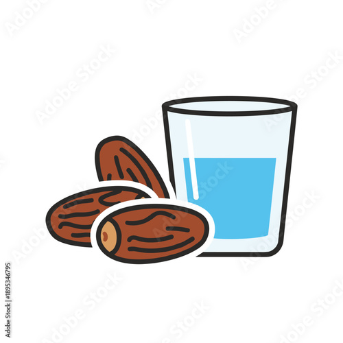Healthy Almonds and Water Glass Illustration