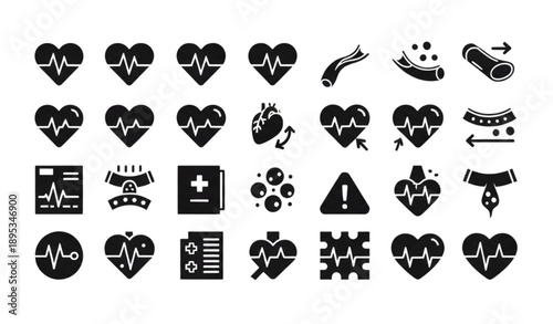Low and High Cholesterol Black and White Filled Icon Set