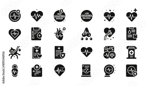 Cholesterol Indicator Black and White Solid Vector Icons