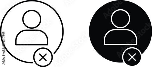 User remove account icon illustration, black and outline vector symbol of profile delete, unsubscribe, block or cancel user action for web, app, interface design
