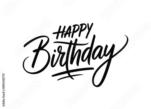 Black happy birthday greeting card text on white background