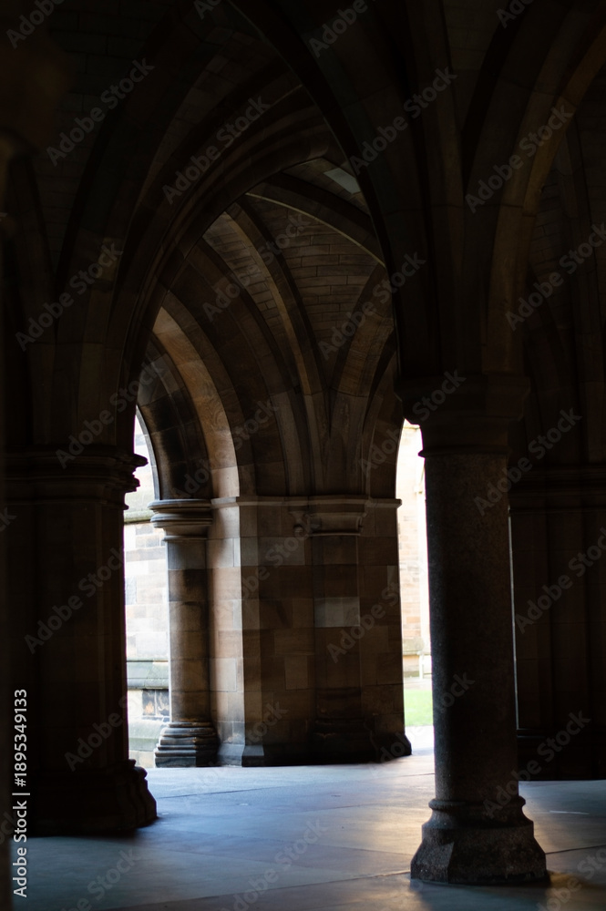 Fototapeta premium interior of old university with arches and columns