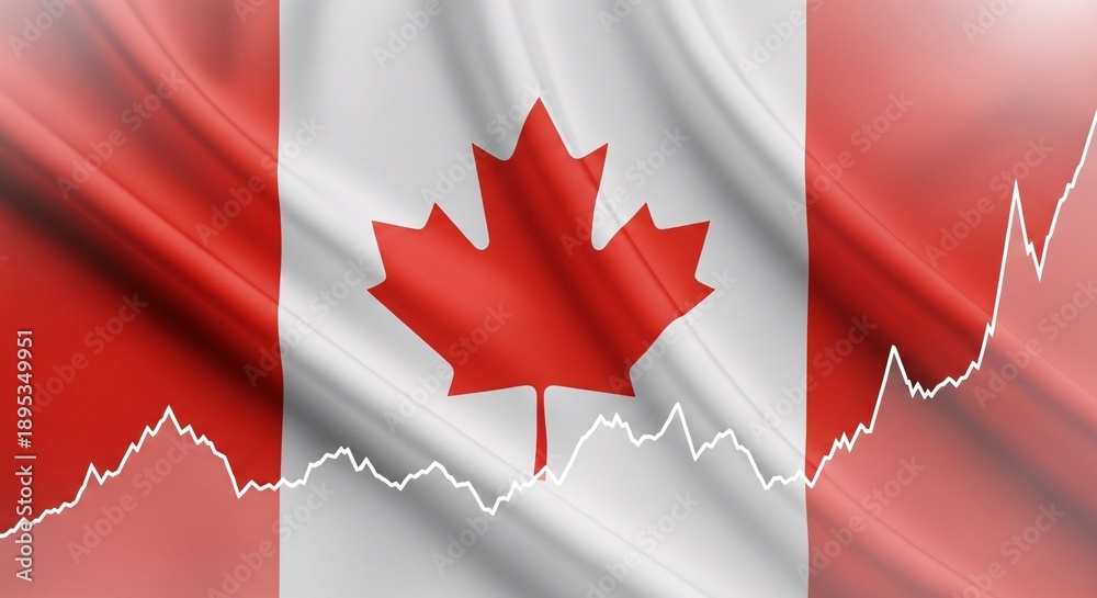 Naklejka premium Canadian flag waving with stock chart overlay with copy space