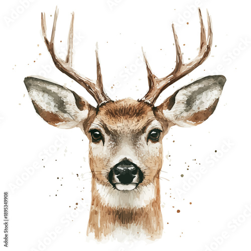 White-tailed Deer, beautiful watercolor illustration, isolated on a white background, soft and delicate colors.