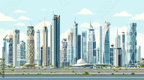 Modern cityscape with sleek skyscrapers and urban landscape