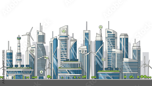 Modern ecofriendly cityscape with green technology and sustainable architecture