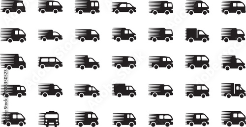 Collection of various truck silhouettes in black and white