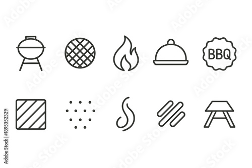 Barbecue and grill line icon set. Bbq, cooking, summer, picnic, icons collection