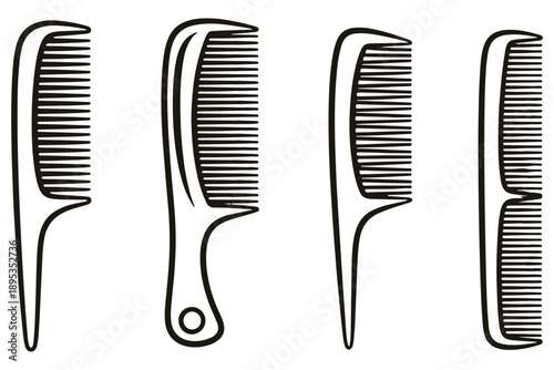 Four different types of combs are shown in a line on a white background