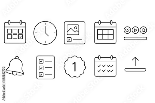Calendar, time management line icon set. Scheduling, reminders, planning icons collection