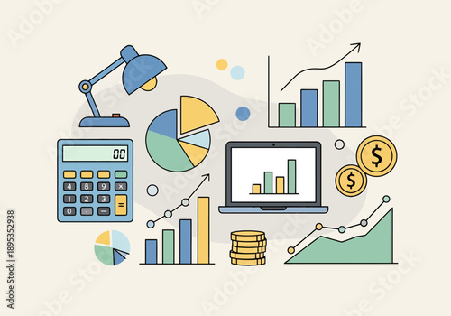 Business growth strategy with financial data analysis and investment planning for economic success and progress