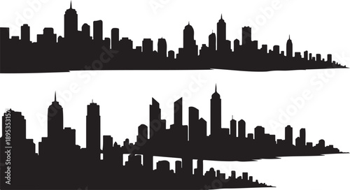 Wallpaper Mural Black city skyline silhouette on white background illustration graphic Torontodigital.ca