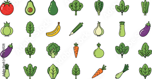 Vibrant cartoon vegetables and fruits collection