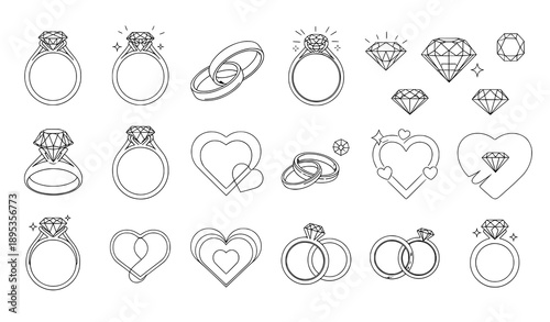 Diamond ring love symbol vector illustration collection