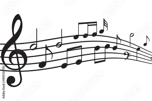 A musical staff with notes and a treble clef on a white background