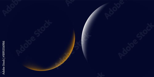 Navy blue abstract background with halftone golden lines delicate pattern. Small light spot box. Curve line, cosmic galaxy space. Festive BG for social media, birthday party invitation.