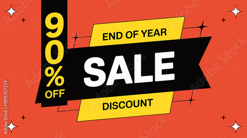 End of Year Sale 90 Percent Off Discount Banner with Sparkles promotion
