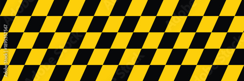 Diagonal yellow black checkered stripe pattern background inspired by racing motorsport hazard warning design seamless geometric vector texture