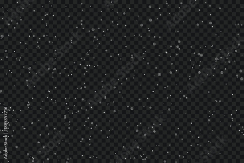 Scattered white particles on a transparent background with a checkered pattern
