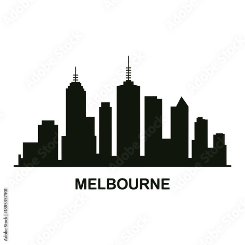 Silhouette of the melbourne skyline against a plain white background