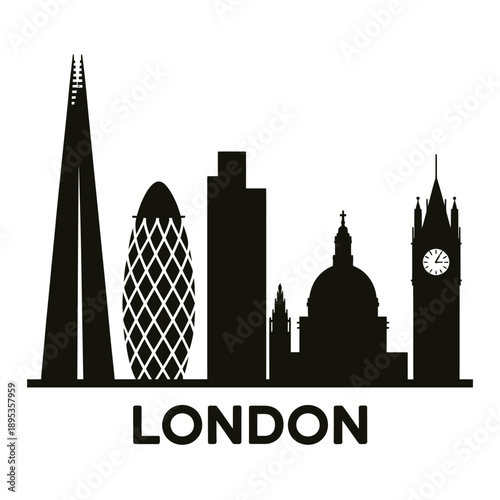 A black silhouette of london s skyline featuring iconic landmarks