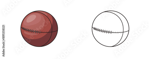 Classic medicine ball illustration in cartoon and line art styles with brown and white colors used for fitness training strength exercises and weighted workouts