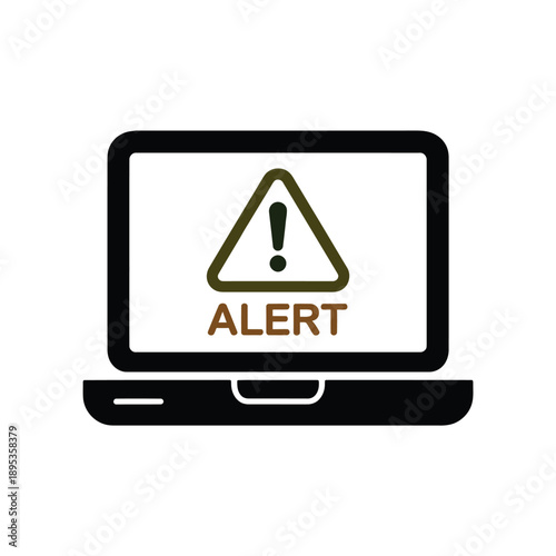 Laptop displaying a warning sign with an exclamation point and alert text