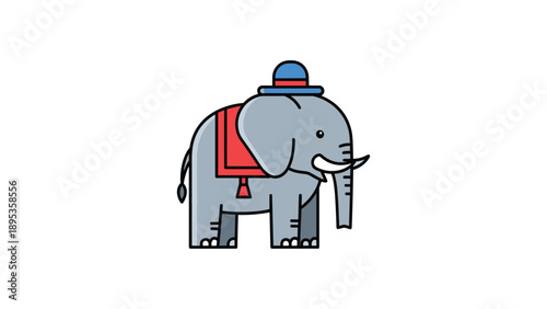 Cute Elephant in Red Hat Vector Illustration