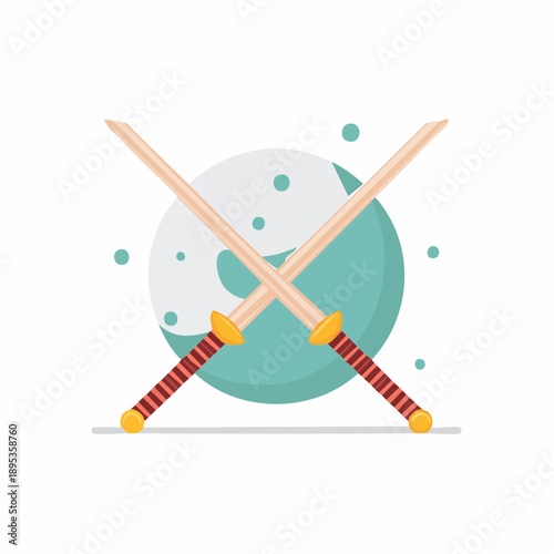 Crossed wooden swords vector illustration for martial arts practices or theatrical training